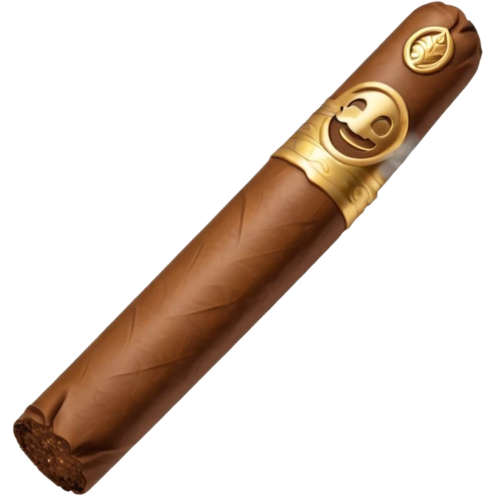Emoji-style cigar icon, dark brown wrapper, subtle smoke, minimalistic, clean silhouette, metal details emoji