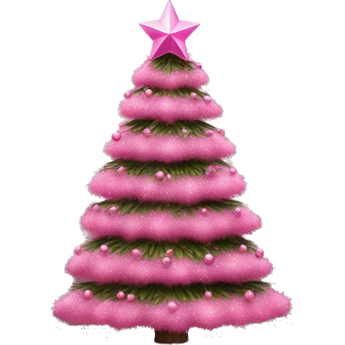 Realistic Christmas tree decorated with pink decorations and pink star  emoji