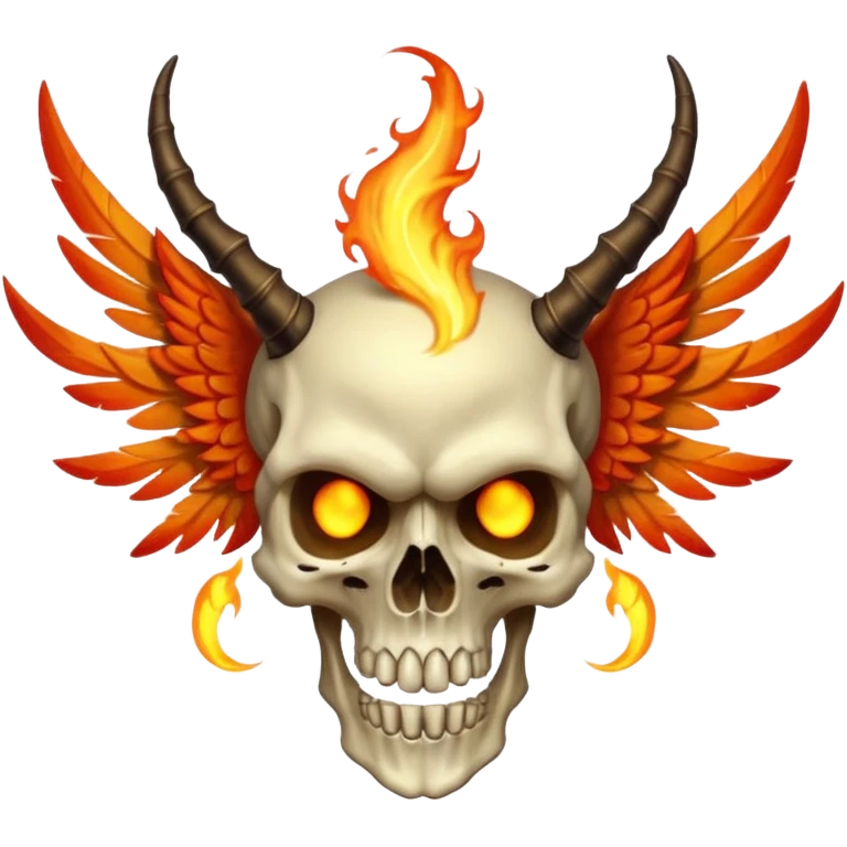 Skeletal skull-faced feathery fiery winged horned creature  emoji