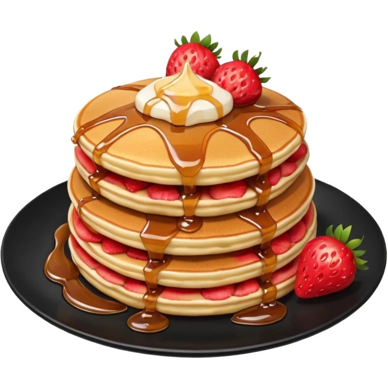 TWO Pancakes with strawberries in a black plate emoji
