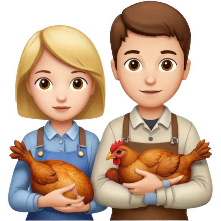 Boy and girl carrying a chicken meat emoji