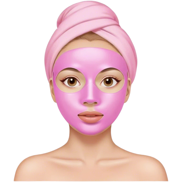 um mulher com rosto plena fazendo skincare com umas mascara facial rosa emoji