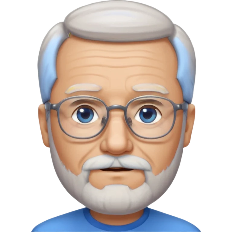 Create me an emoji of an old man. Gray really short size hair. Gray follow-up full beard. Squarer Glasses. Blue eyes. Little smile emoji