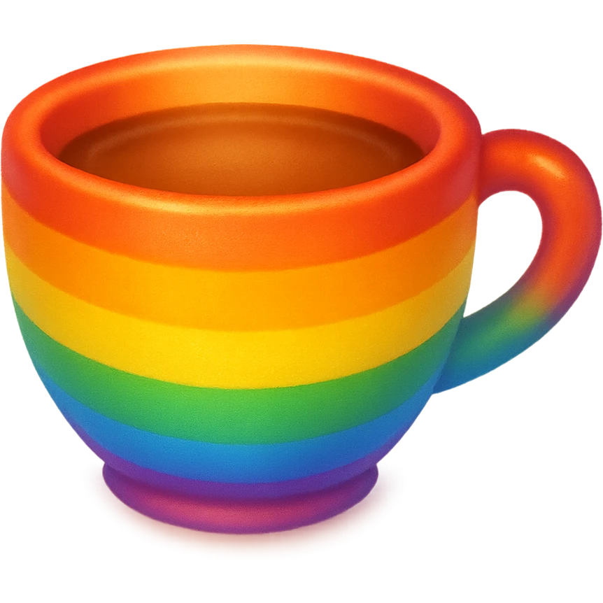 gay pride emoji, rainbow teacup, cozy and inviting emoji