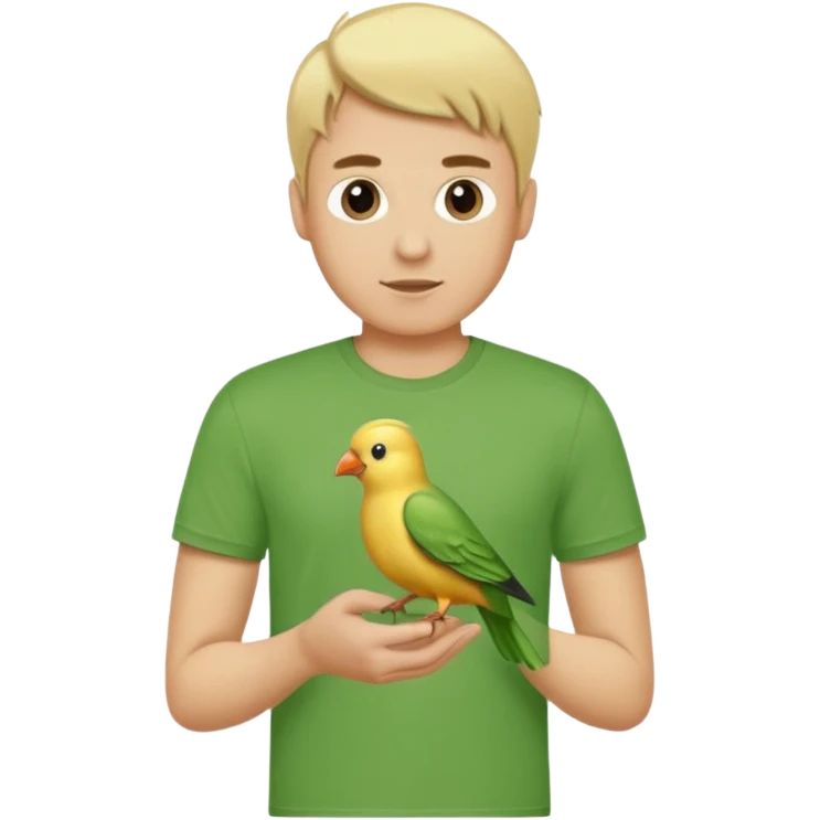 green tshirt blonde man with bird emoji