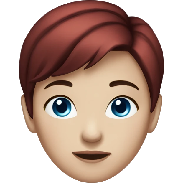 girl short dark red hair blue eyes emoji