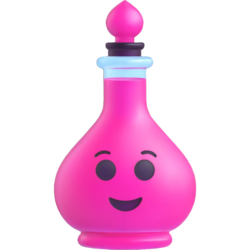 pink goth potion bottle, shiny and gothic, 3D emoji style emoji