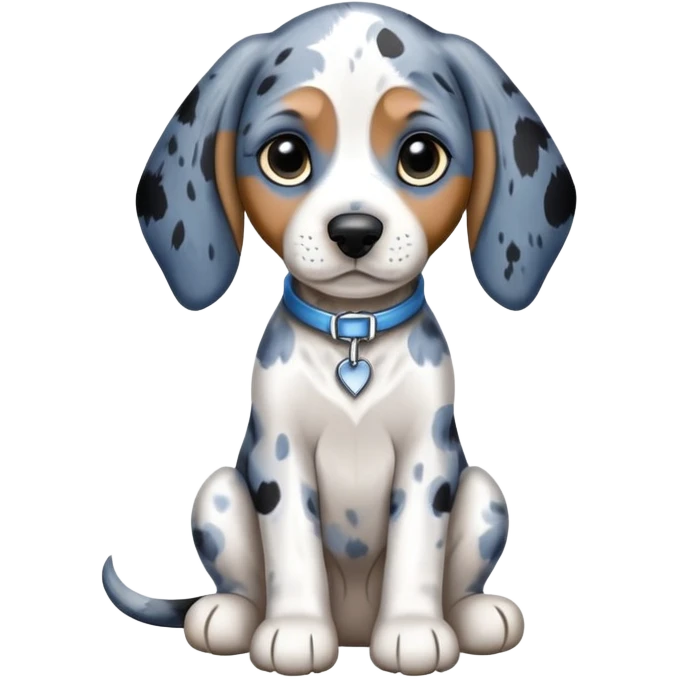 cute bluetick coonhound puppy sitting, white coat with blue-black mottled pattern emoji