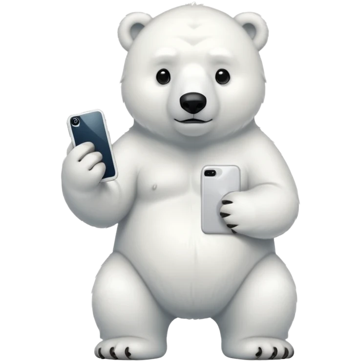 Serious Polar Bear standing body with iphone in hand  emoji