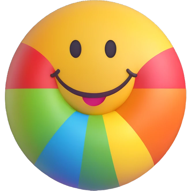 3D smiley emoji, round shape, lucky rainbow, lucky face emoji