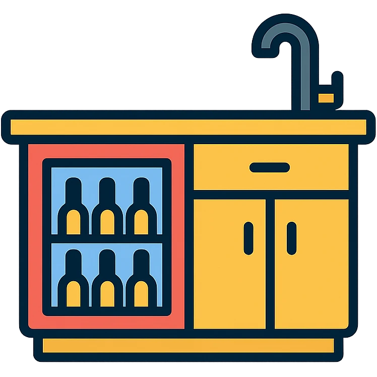 wet bar with wine fridge and sink, color outline icon style, minimal design emoji