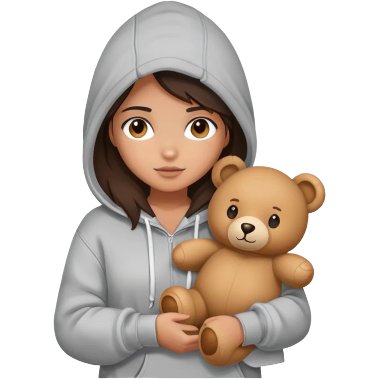 The brunette hoodie girl holding Teddy emoji