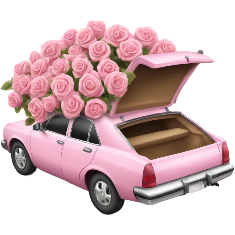 pink pastel car in the trunk many roses emoji