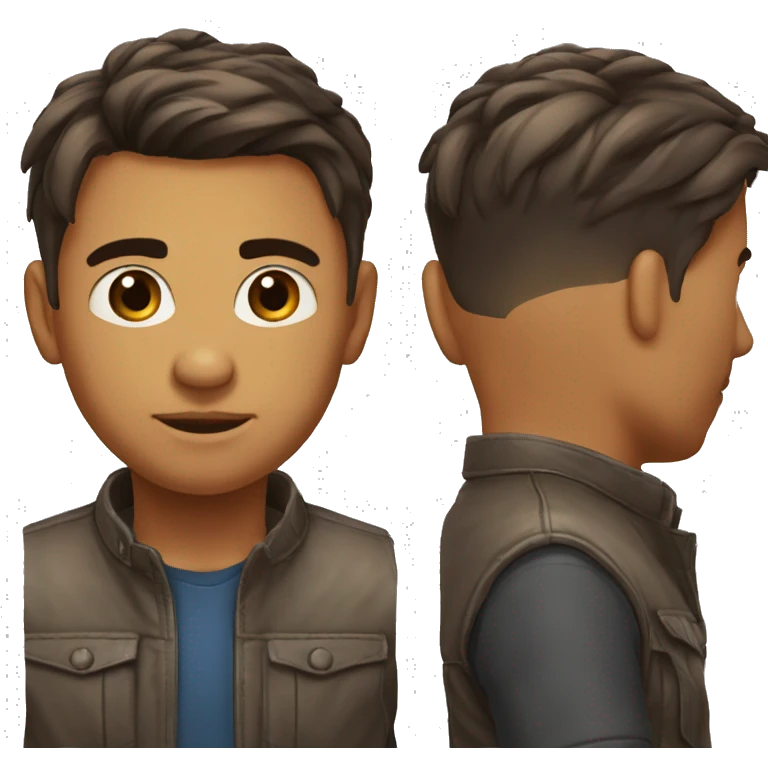 tete ronde, homme, cheveux et yeux maron, cheveux lisse court avec un degrader emoji