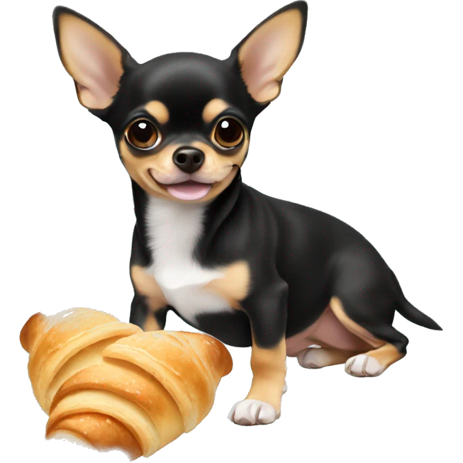 black and tan chihuahua puppy eating a croissant  emoji