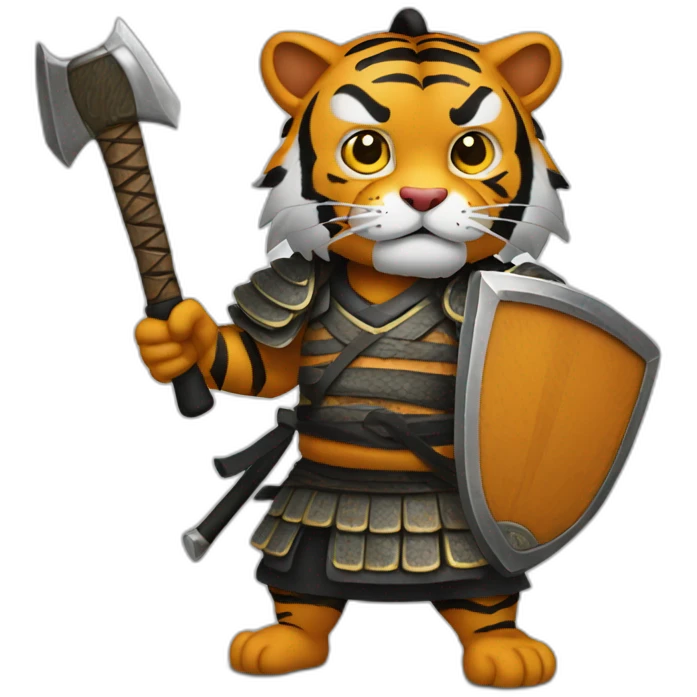 Tiger samurai holding axe emoji