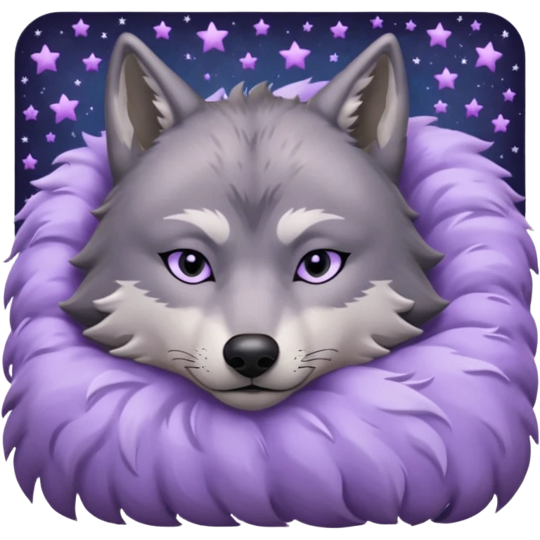 A wolf of winterfell from game of thrones sleeping under lilac stars emoji
