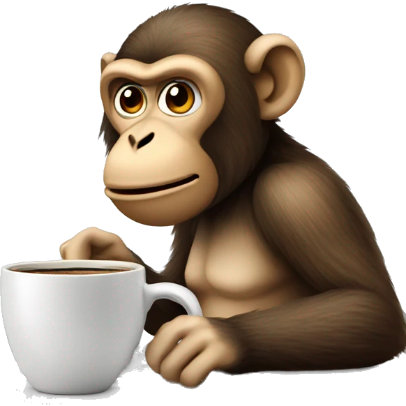 Monkey behind a computer working with coffee emoji