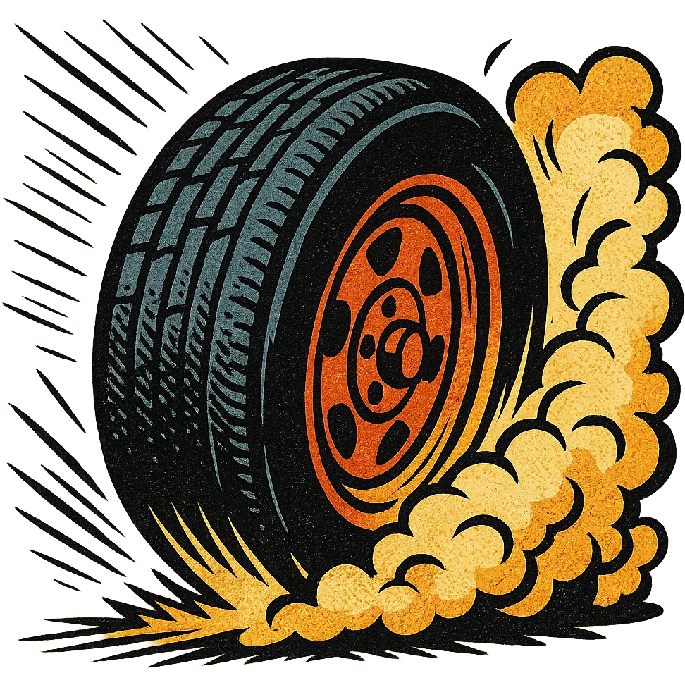 tire spinning fast with smoke, energetic, comic book style emoji