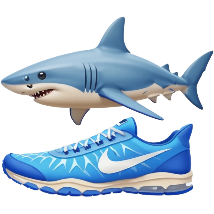 Shark with blue Nike shoes on a beach emoji