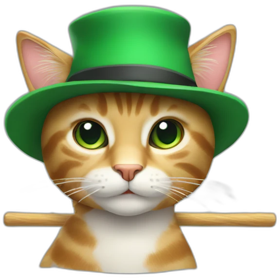 A cat with a green hat and a staff emoji