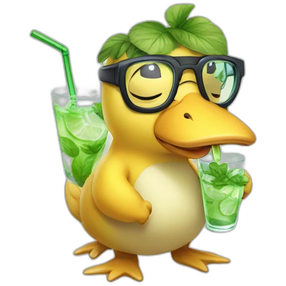 psyduck with glasses drinking mojito emoji