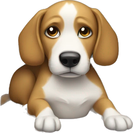 Sad dog with MacBook in a dog house emoji
