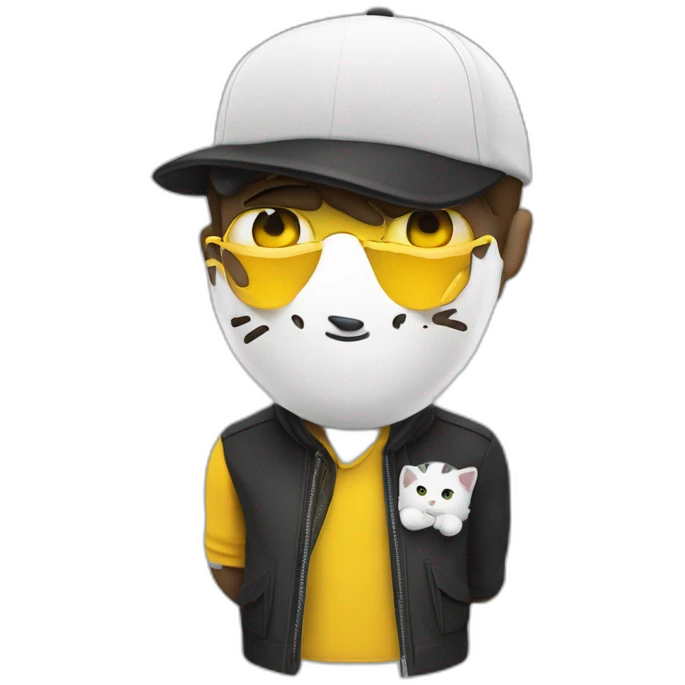 hombre piel blanca y gorra con dos gatos negro y amarillo emoji