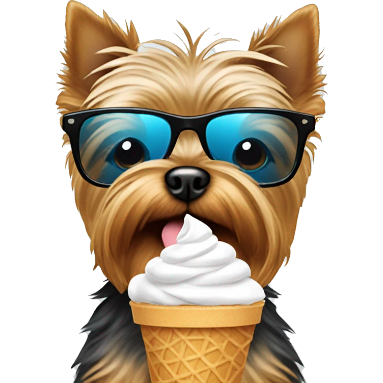 yorkie with sunglasses eating ice cream  emoji
