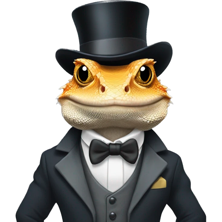 Bearded dragon Lizerd wearing a suit with a top hat emoji