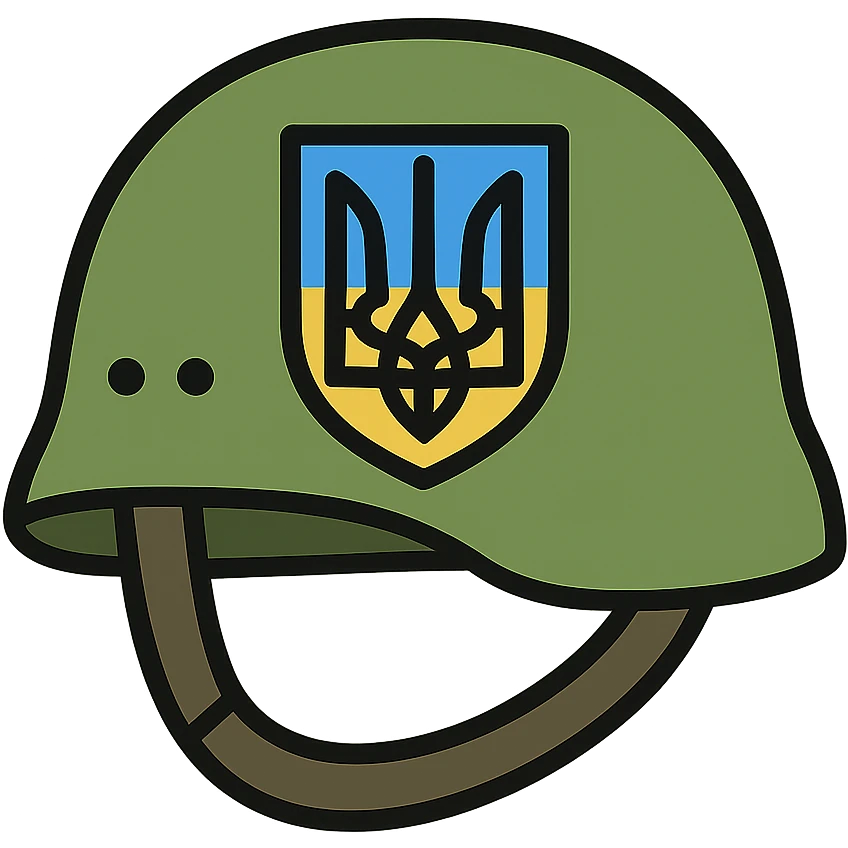 Ukrainian soldier's helmet with blue and yellow national emblem emoji