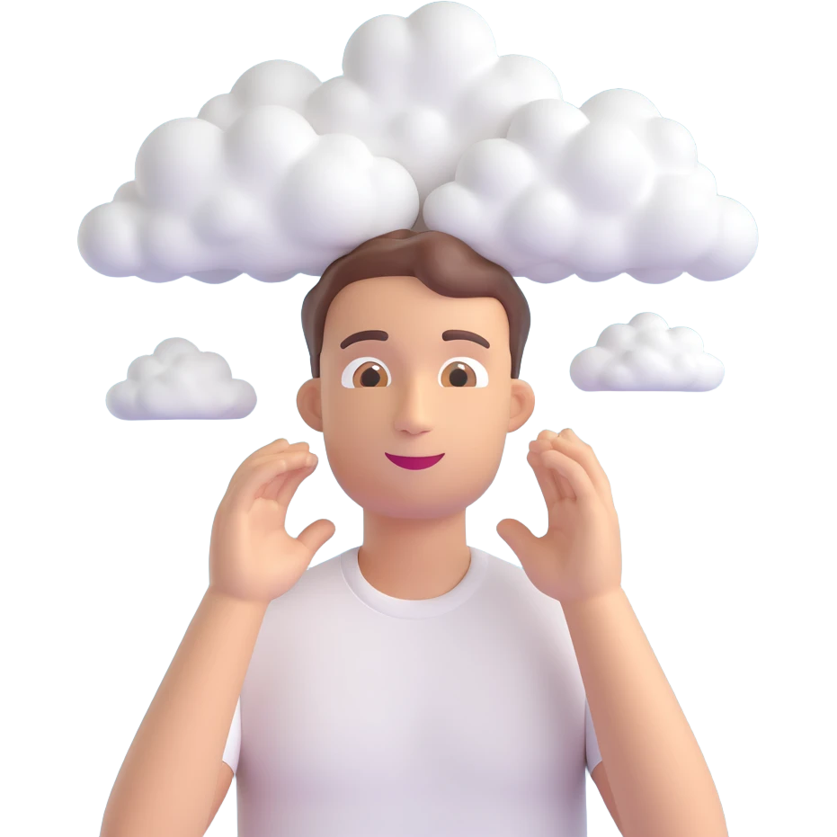 person with upper body up to shoulders entirely made of 3d emoji clouds, clouds form the shape of a person, cartoon illustration emoji