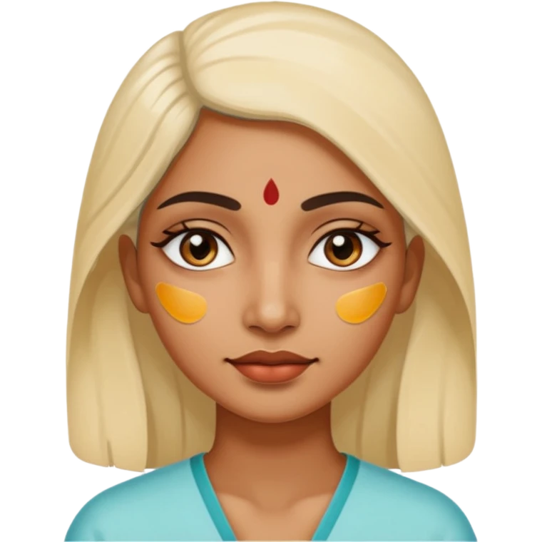 make an emoticon of a woman that has gel-like under eye patches of skincare of transparent color and make the woman slighlty indian, please remove the earrings anf the bindi  emoji