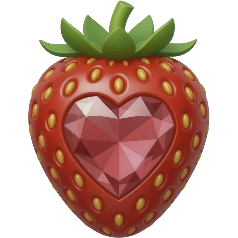 strawberry shaped and colored, diamond crystal heart jewel emoji