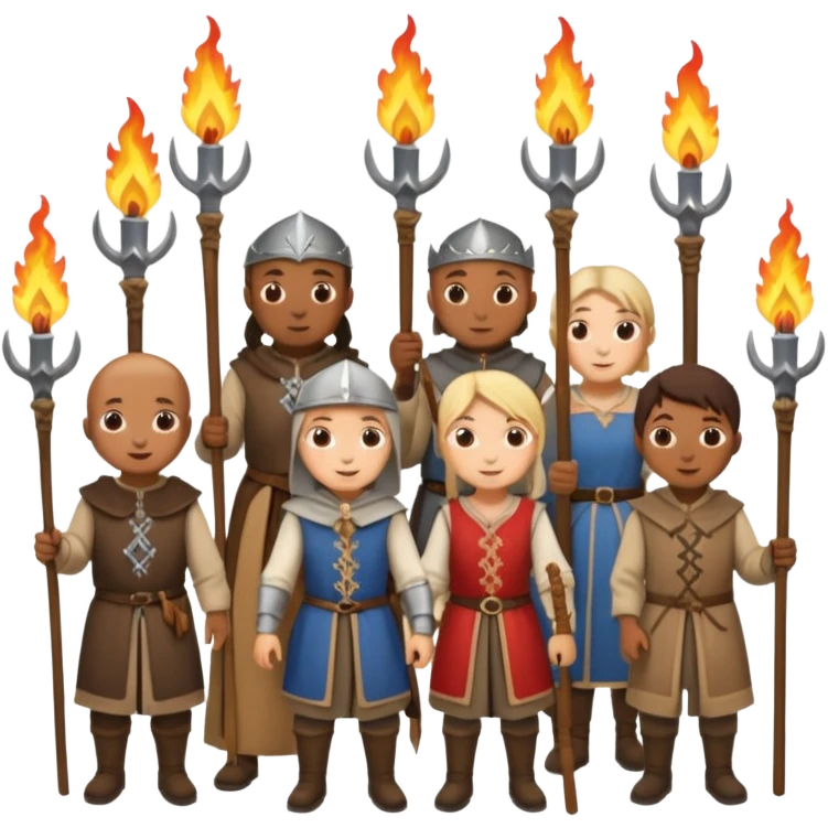 les villageois qui certains ont des fourches + torches (pas des fourches enflammer!) sapé en moyen age emoji