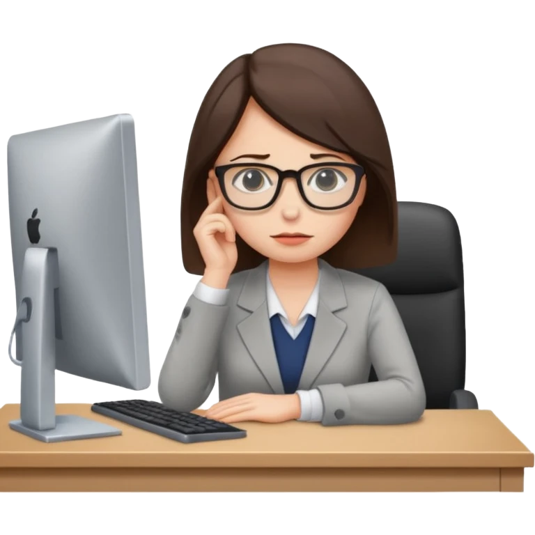 female office worker sad face on computer emoji