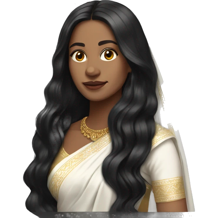 Light skin ;Black long hair wearing white saree emoji