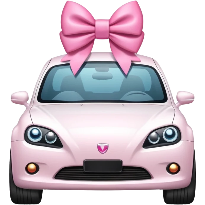White car with pink bow emoji