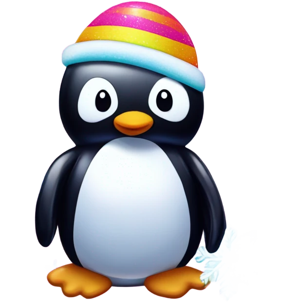Lisa frank glitter penguin with snow flake emoji