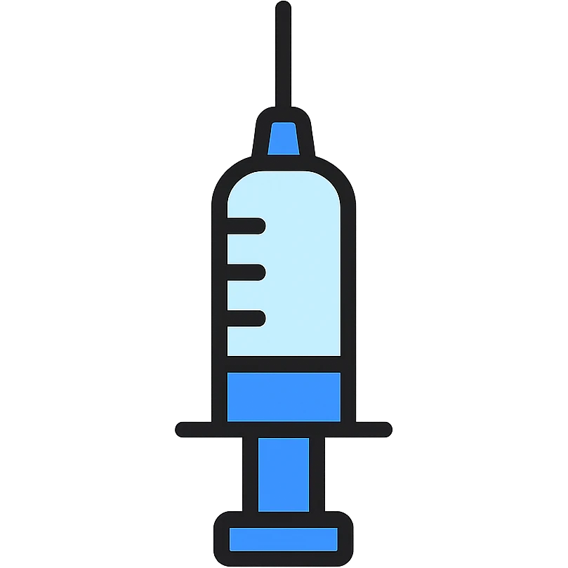syringe, flat icon, minimal, blue and white emoji