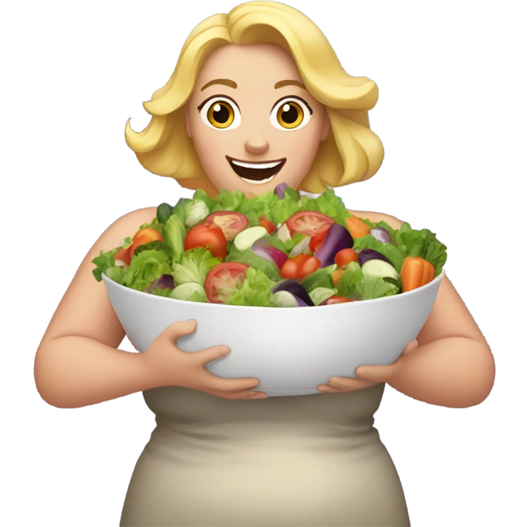 overweight blondie woman exciting with a salad emoji