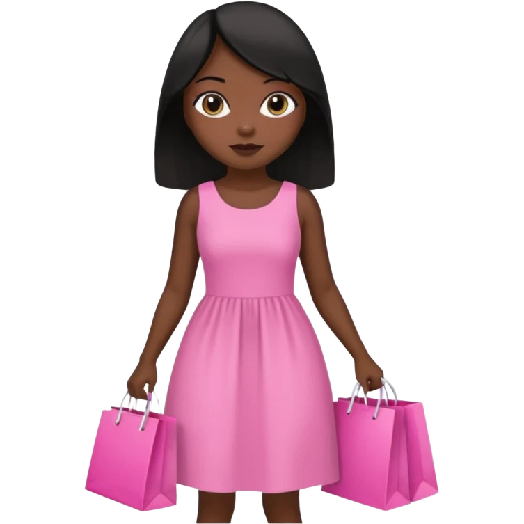 Uma menina morena cabelo liso preto olhos puxados fazendo compra com sacolas rosas  emoji