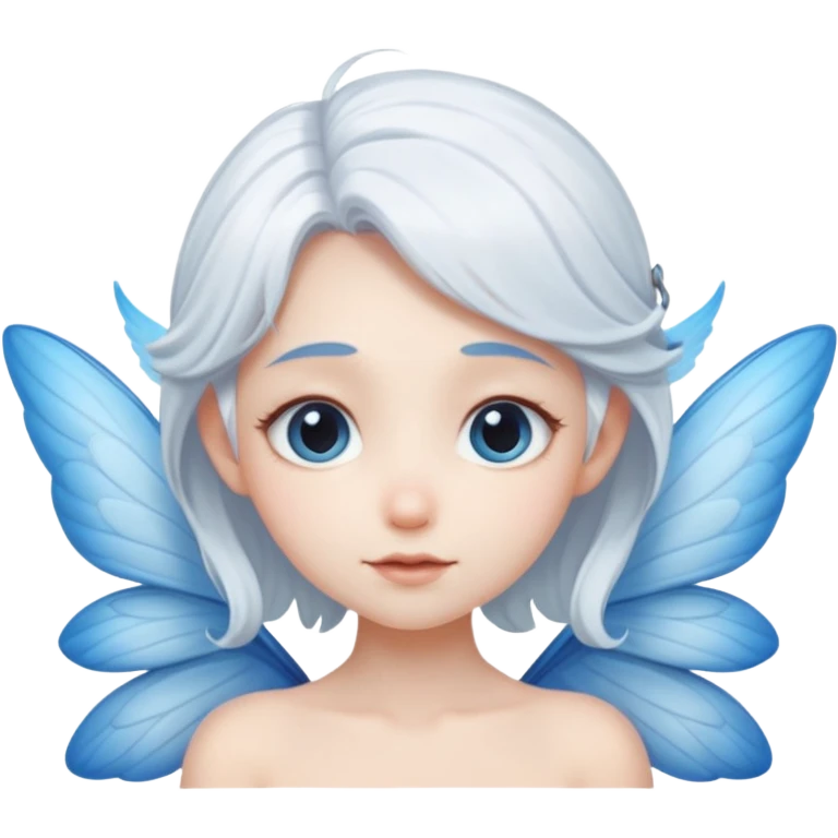 A shy white hair fairy with soft blue wings emoji