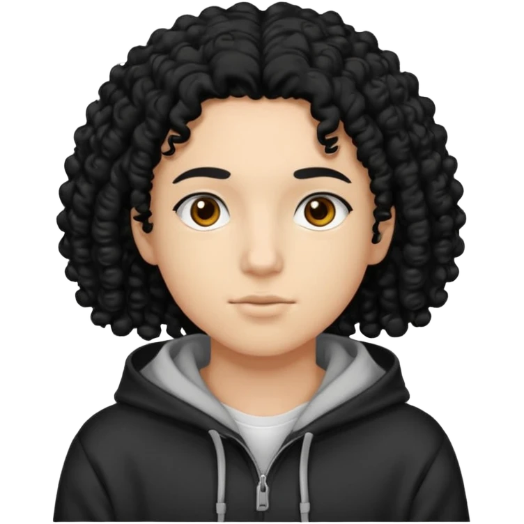 Gut wearing a hoodie with black curly hair emoji