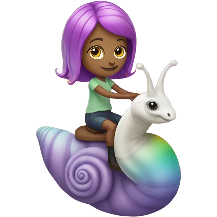 Caucasian Woman with purple hair riding a rainbow snail emoji