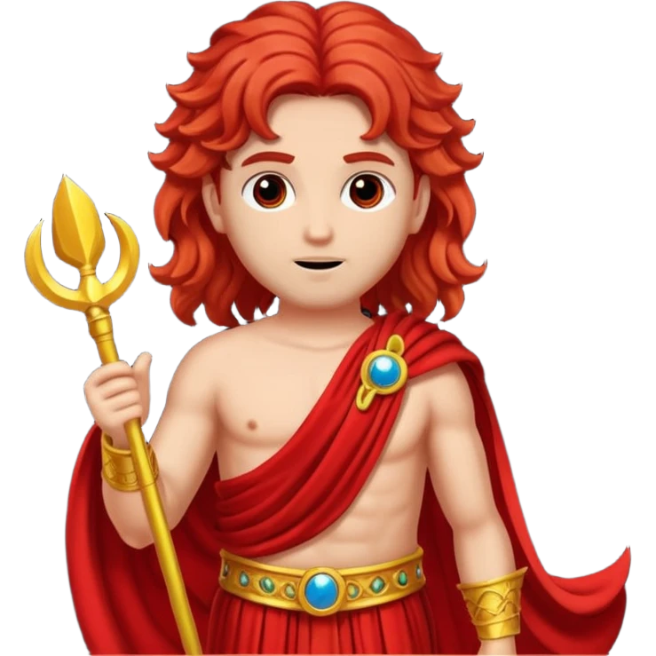 Mars from Roman Deities with long red wavy hair, red sequin toga emoji