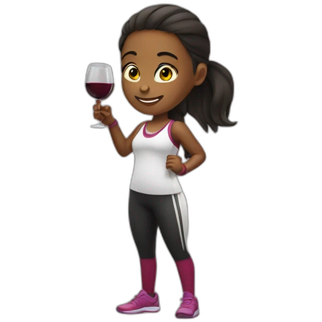 girl doing sports and drinking wine emoji