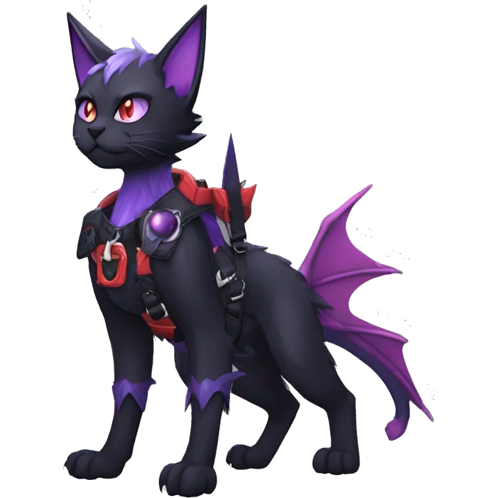 cool edgy black punk red Purple ethereal fantasy nargacuga-bat-cat-Fakemon collar harness full body emoji