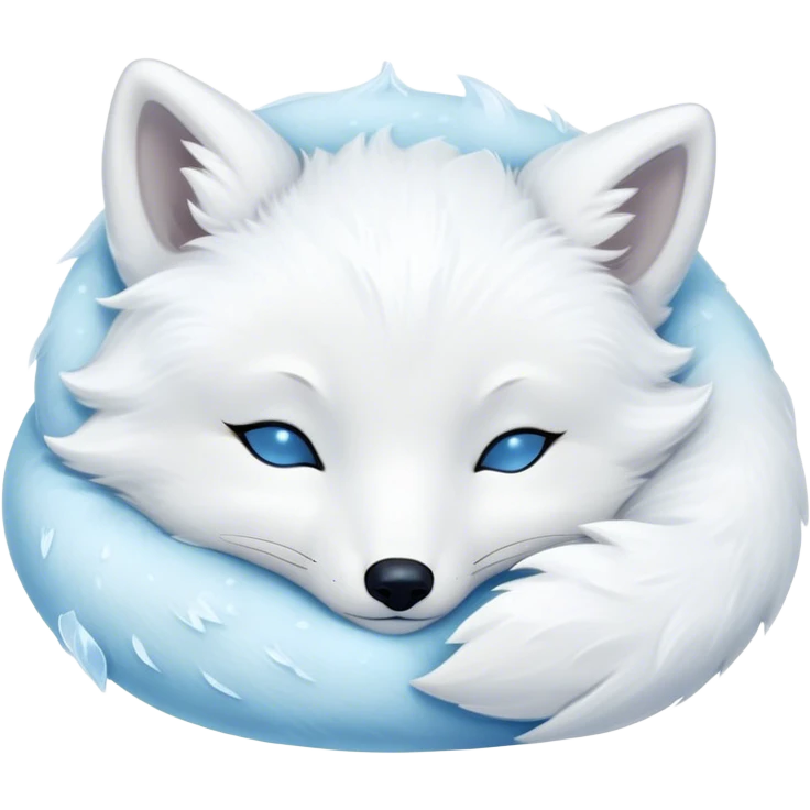 Meme-Worthy Cute Sleeping Arctic Fox Portrait Emoji, Head resting peacefully with a contented smile, showcasing a compact, agile build and a luxuriously soft white Fur with delicate icy blue accents, eyes shut in a serene, restful nap, Simplified yet hilariously adorable features, highly detailed, glowing with a soft, drowsy light, high shine, relaxed and utterly lovable, stylized with an air of playful laziness, bright and heartwarming, soft glowing outline, capturing the essence of a comically sleepy arctic fox, so meme-worthy it feels like it could instantly become the next viral sensation of adorable slumber! emoji