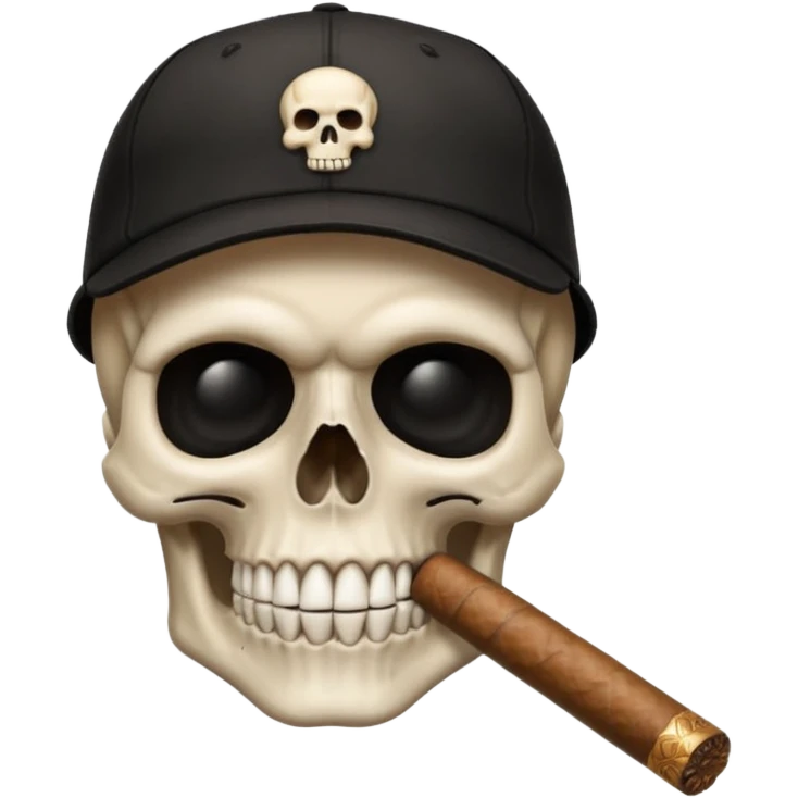 Skull head with a black baseball cap with a cigar in his mouth emoji